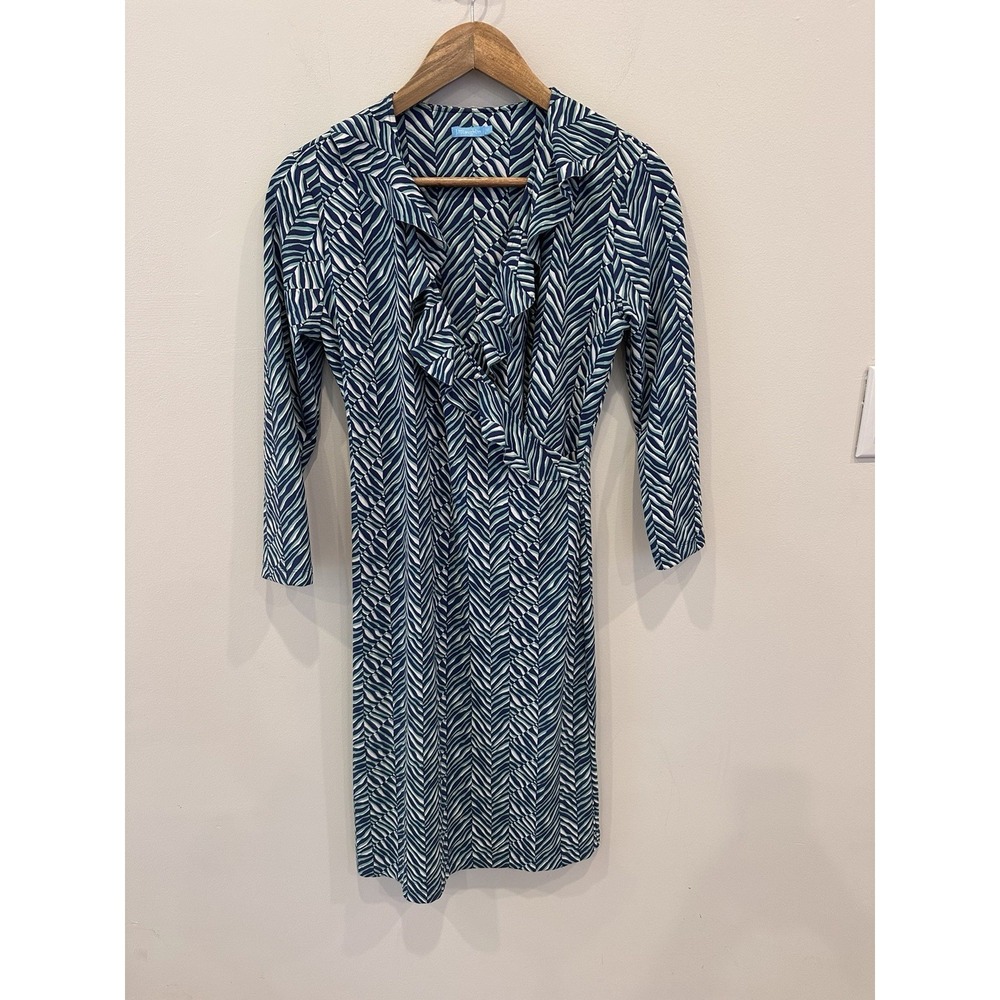 J McLaughlin Womens XS Blue Green Print Ruffle Wrap Style Dress‎